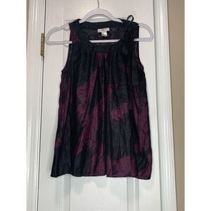 Womens Loft Ann Taylor XS Petite Sleeveless Blouse Purple Black Ribbon Bow